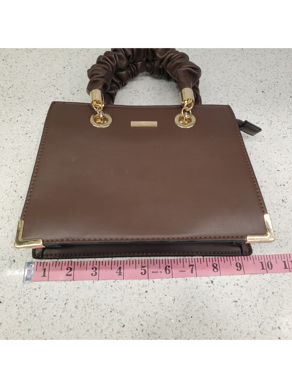 ALDO Bilithax Top Handle Bag Brown Structured Top Gold Hardware Handbag - Picture 15 of 16